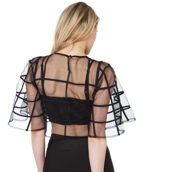 NWT Gracia Black Caged Sheer Crop Top - Picture 2 of 8